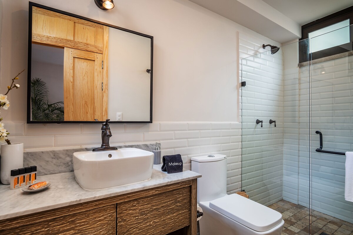 Full-size bathroom with shower