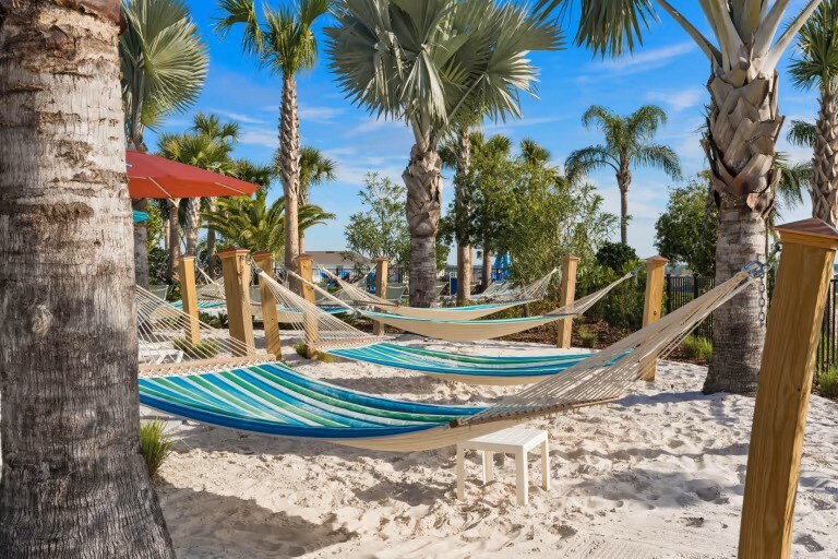 Relax in the sunshine and rest on the outdoor hammocks