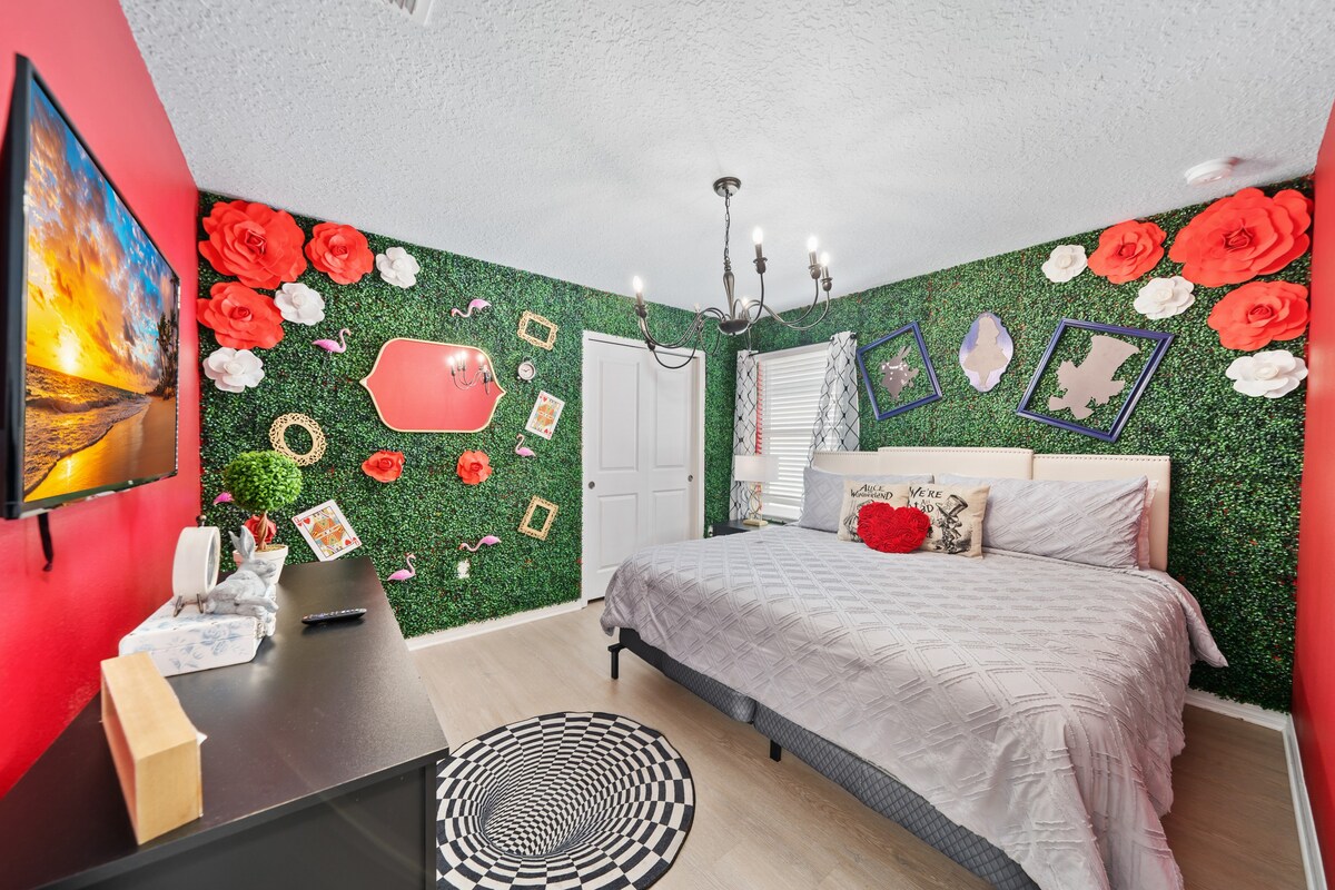 Colorful themed bedroom creates a cheerful and immersive sleep space.