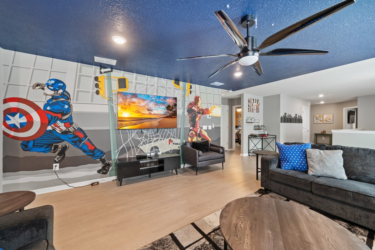 Avengers-themed loft space adds action-packed style to hangout time.