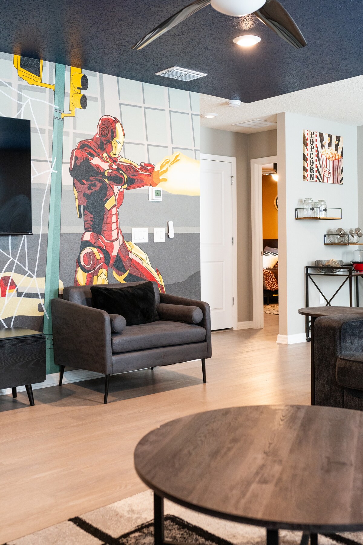 Hallway view showcases themed décor that adds personality throughout.