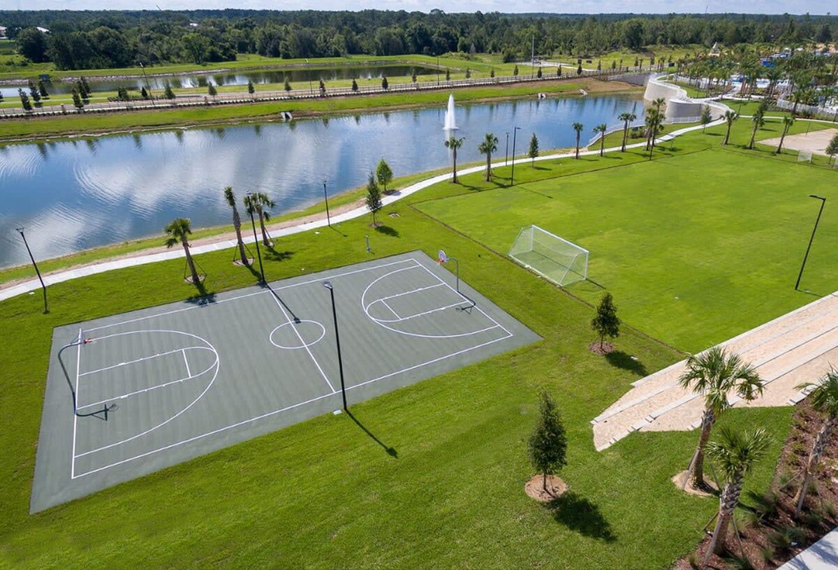 Scenic Basketball Court Overlooking The Resort’s Beautiful Lake Area
