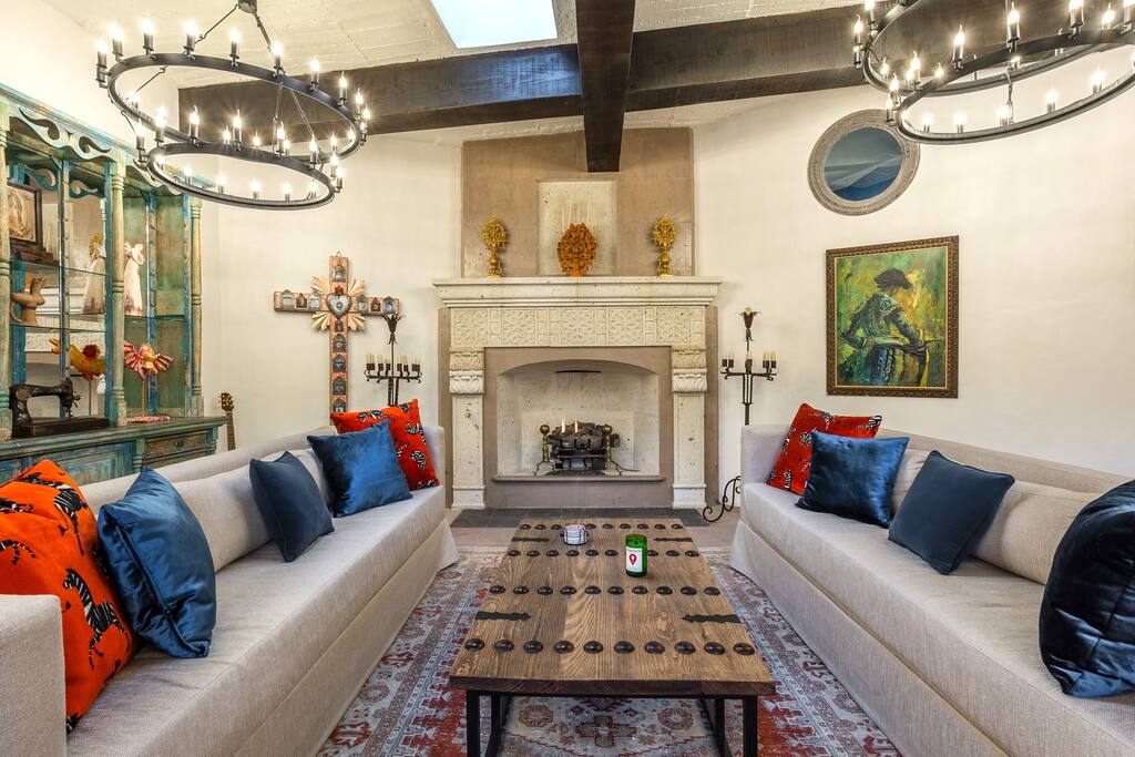 Grand living room with fireplace