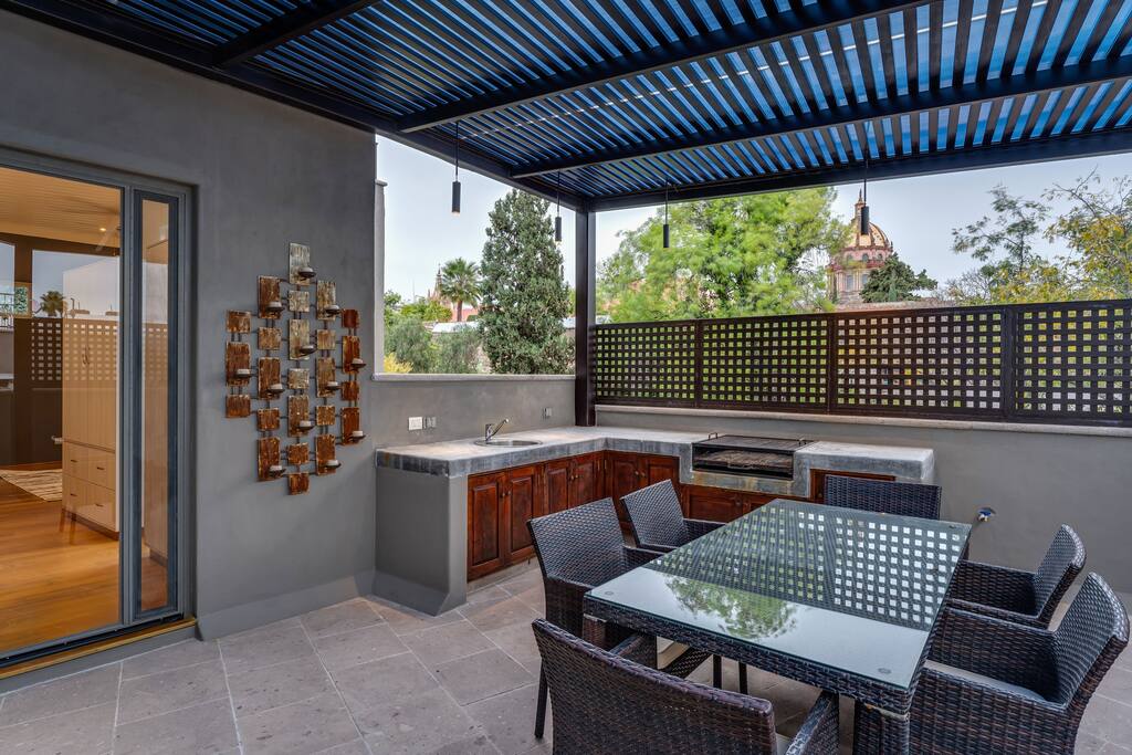 Patio with outdoor kitchen and dining