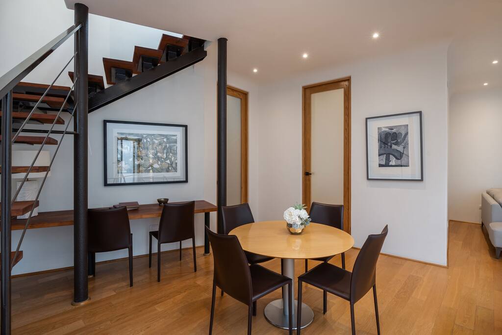 Desk area and additional dining seating