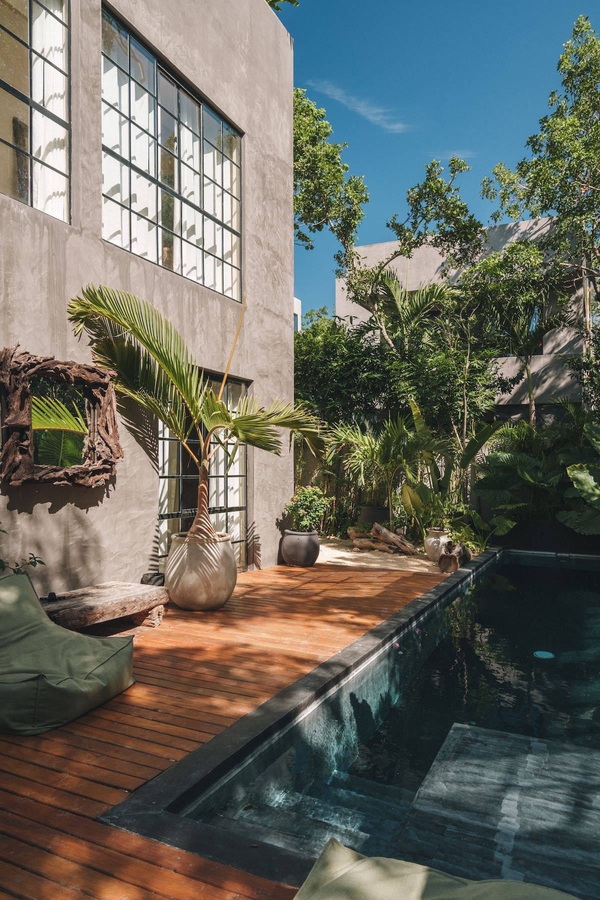 Pool located in the backyard with natural vegetation.
