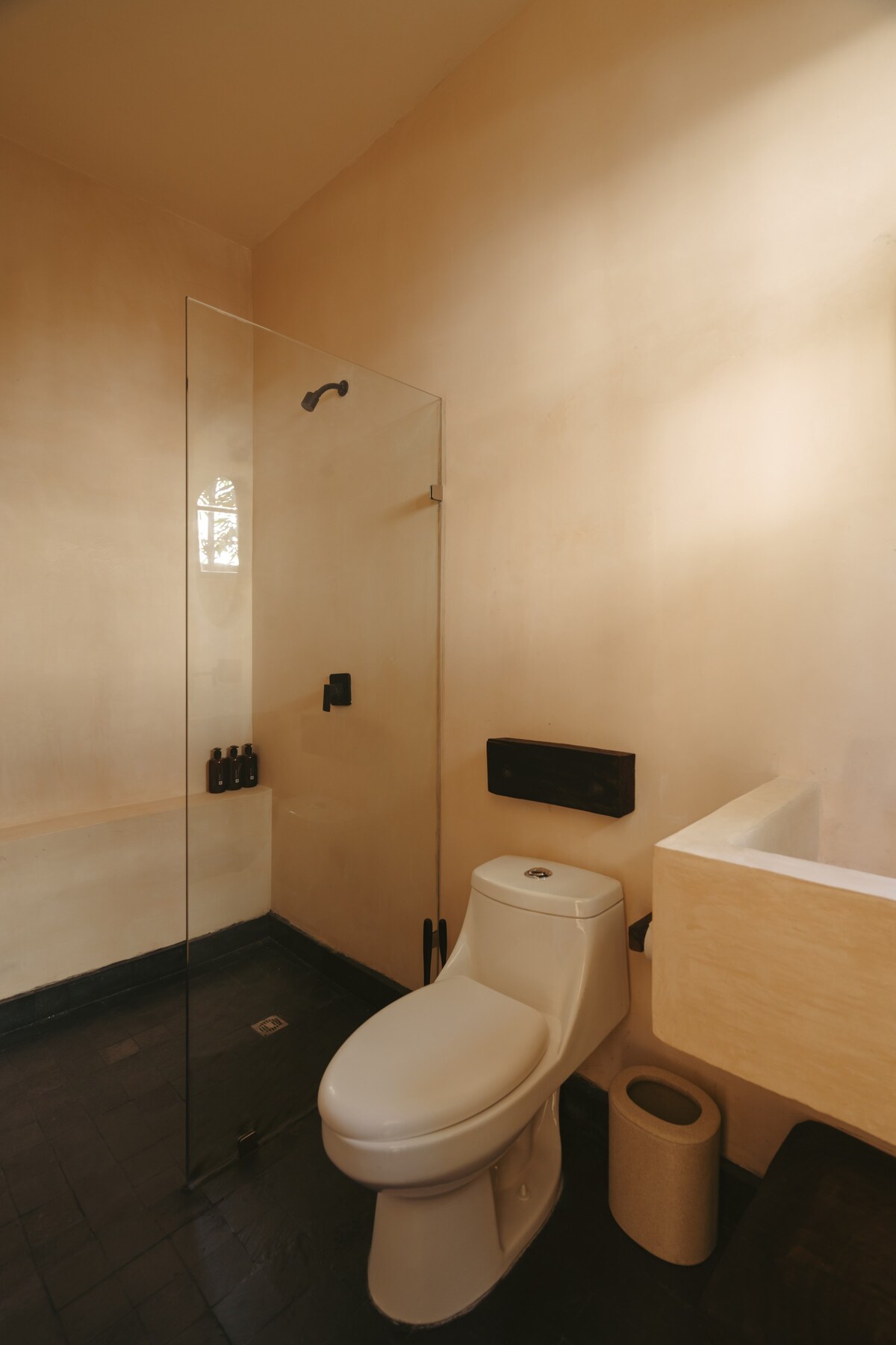 Modern bathroom with a large shower.