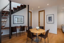 Desk area and additional dining seating
