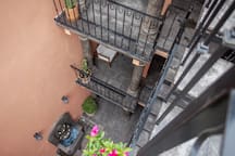 Outdoor stairwell and elevator